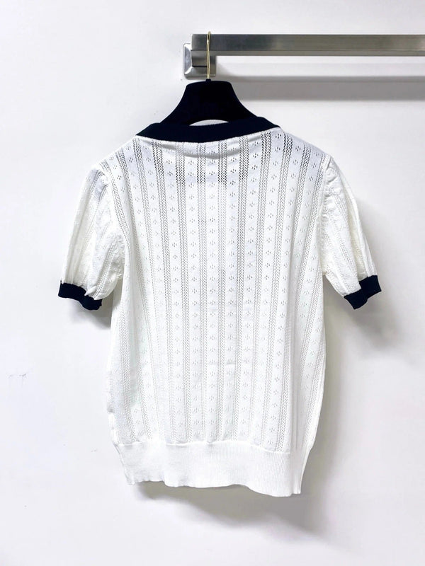 CC 2026 Short-Sleeved Shirt Embellished Floral Mercerized Wool 419403