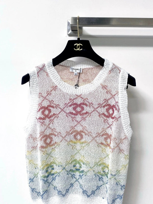 CC 2026 White And Multicolored Knit Tank Top Wool 439844
