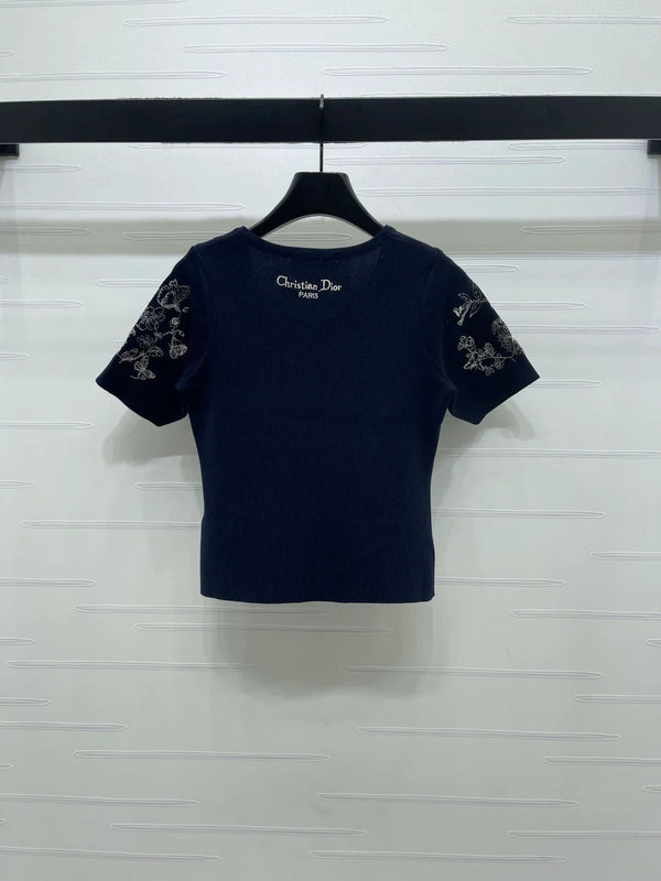 Dior 2026 Butterfly Square Neck Knit Short-sleeved Top Wool