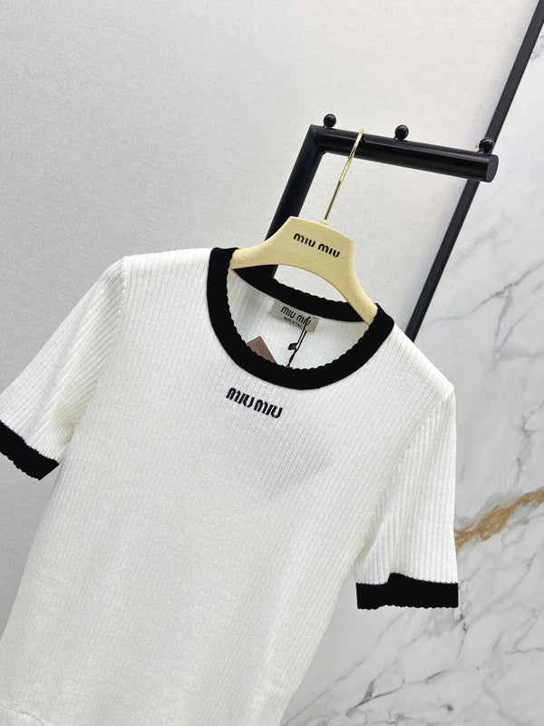 Miu 2026 Short-Sleeve Slim Fit White Wool 435284
