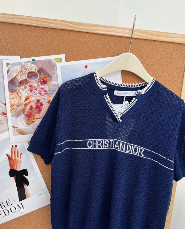 CD 2026 Color-Blocked Knit Short-Sleeve Top Wool 463380