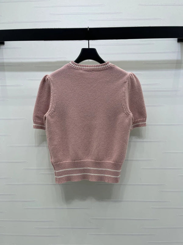 Dior 2026 Pearl Letter Knit Puff Sleeve T-shirt Wool