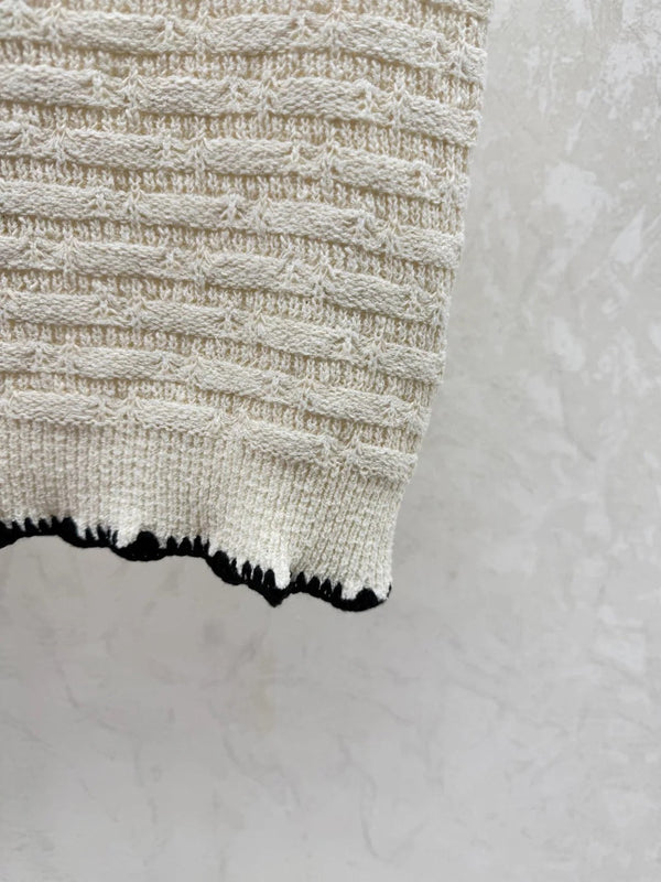 Chanel 2026 Crochet Knit Vest Black and Off-White Wool