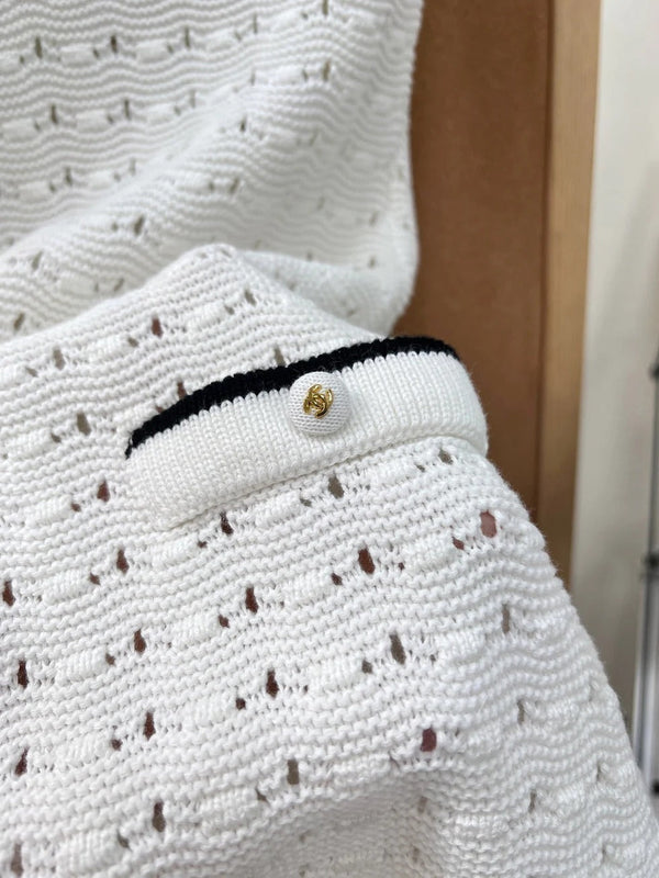 CC 2026 Polo Collar Openwork Knit Dress White Cotton 434950