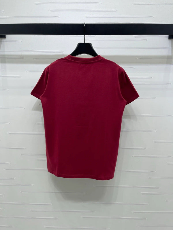 T-shirt Miumiu 2026 en coton rouge et blanc à manches courtes et col rond avec lettres