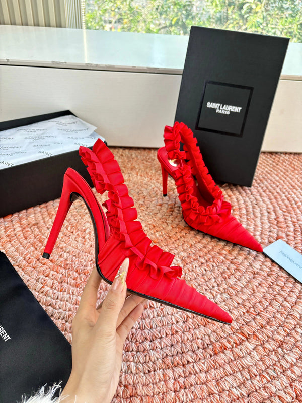YSL 26ss Slingback Cuir Soie Rouge 648840