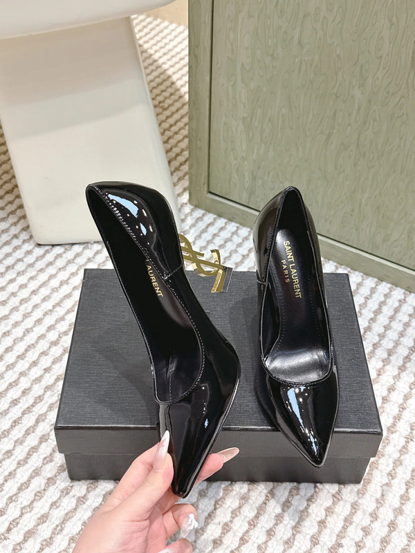 YSL 26ss High Heel Pumps 85 Black Patent Leather Gold 654697