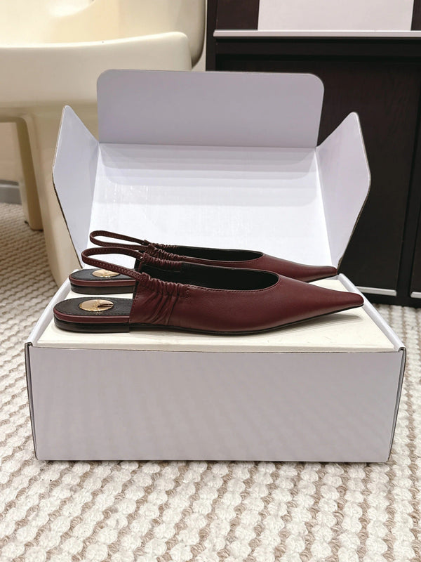 YSL 26ss Flat Slingback Burgundy Sheepskin 654714