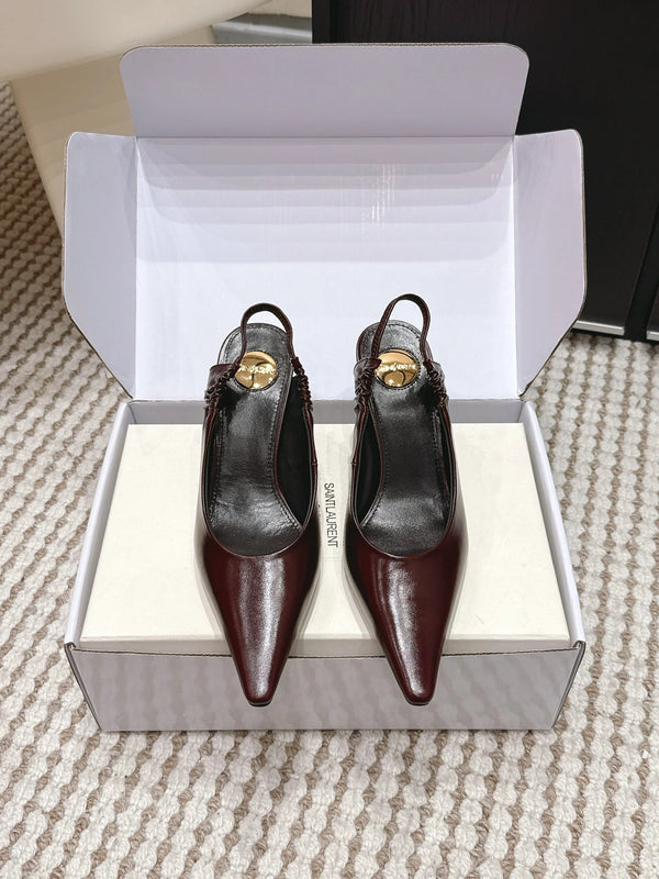 YSL 26ss Slingback 75 Burgundy Glossy Leather 654717