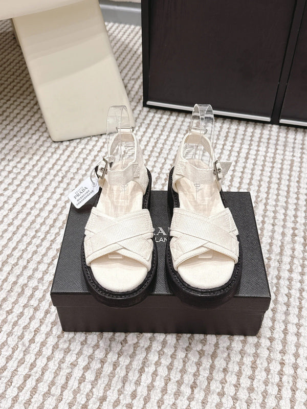 PRA 2026S Platform Sandals White Black Canvas 657527