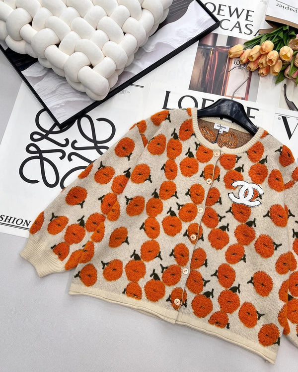 Gilet à motif floral CC 26 Laine Cachemire Orange Beige 785282