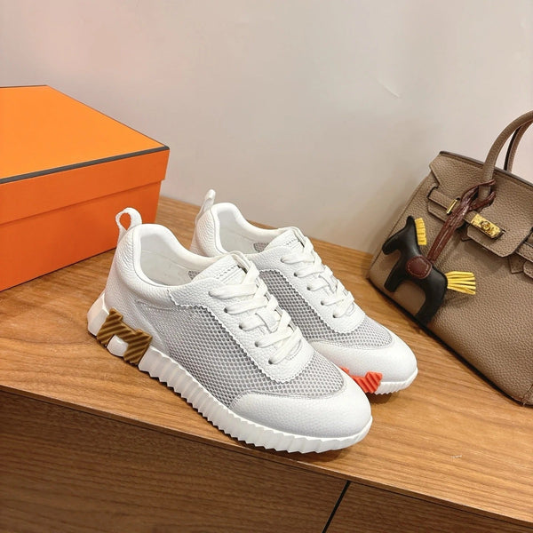HM 26ss Sneakers White Gray Cowhide Fabric 638567