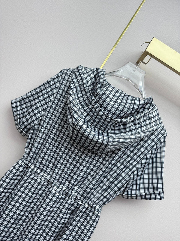 Pra 2026 Hooded Plaid Dress Black White Cotton 396904