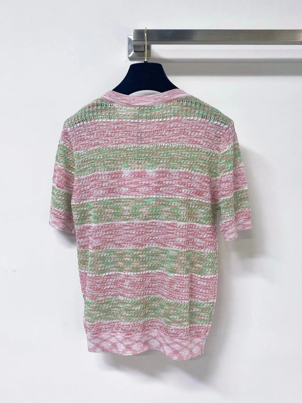 CC 2026 Striped Knit Short-Sleeve Sweater Wool 435128
