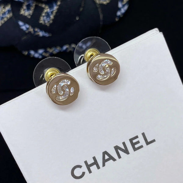 Boucles d'oreilles CC petites or diamant strass