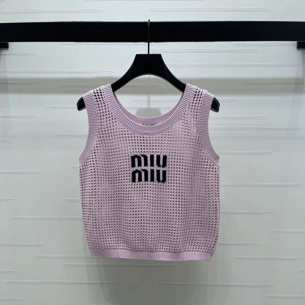 Miumiu 2026 Hollow-out Letter Knit Vest Yellow and Purple Cotton 352580