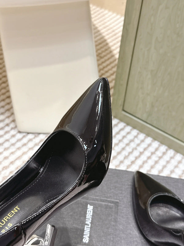 YSL 26ss High Heel Pumps 85 Black Patent Leather Sliver 654696
