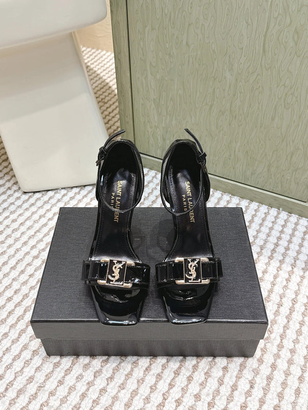 YSL 26ss High-Heeled Sandals 85 Black Patent Leather 654678