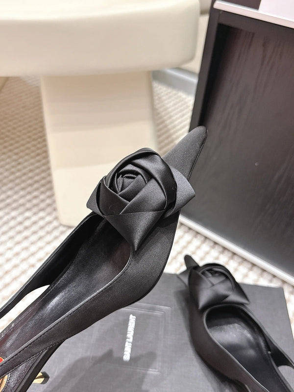 YSL 26ss Slingback 50 Black Satin Leather 654681