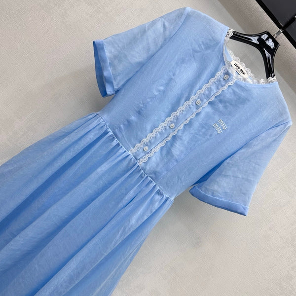 Miu 2026 Lace Dress Blue Cotton 431920