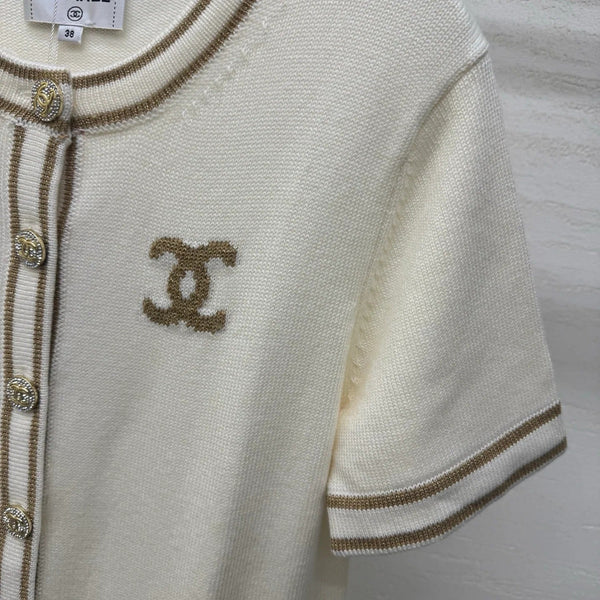 Chanel 2026 Cardigan Col Rond Laine Cachemire Crème 356956