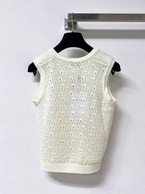 CC 2026 Sleeveless Crochet Knit Vest Logo Buttons 449832