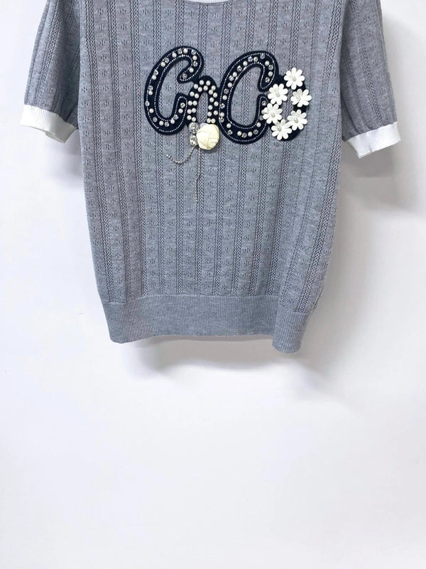 CC 2026 Short-Sleeved Shirt Embellished Floral Mercerized Wool 419403