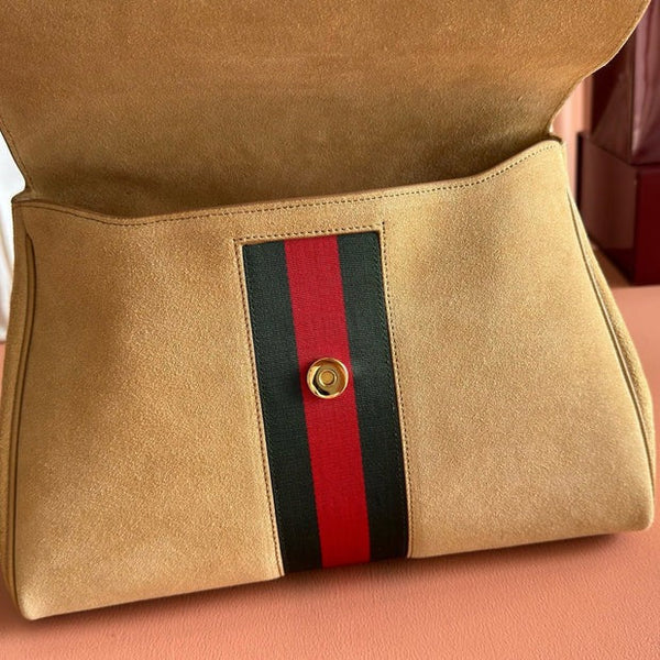 GG 2026 Paparazzo Shoulder Bag 30cm Beige Red Green Suede Leather