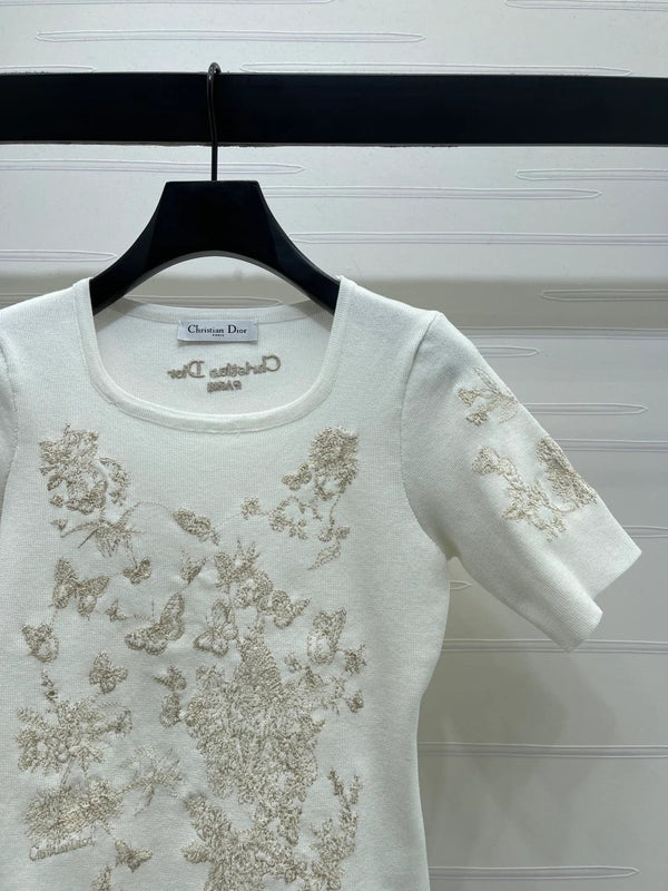 Dior 2026 Butterfly Square Neck Knit Short-sleeved Top Wool