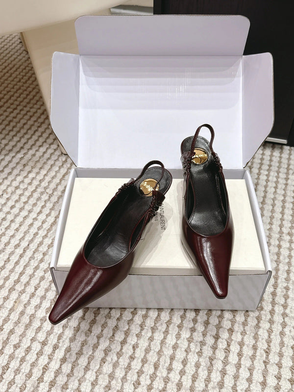 YSL 26ss Slingback 75 Burgundy Glossy Leather 654717
