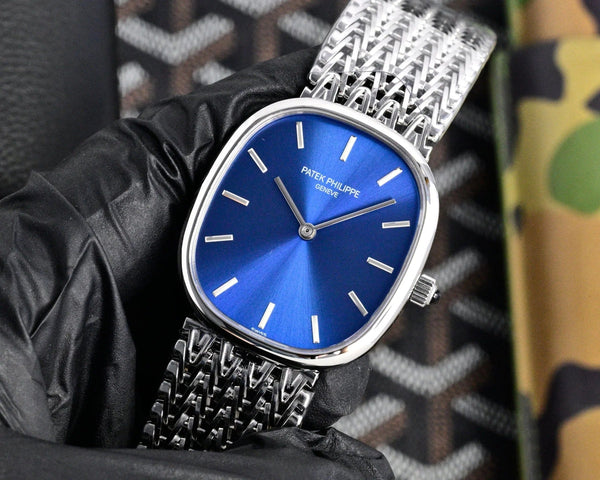 Patek Philippe Golden Ellipse 27mm Blue Dial Steel Strap