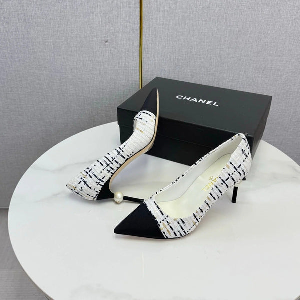 CC 2026 Pumps 85mm Tweed Pearl White Black 801952