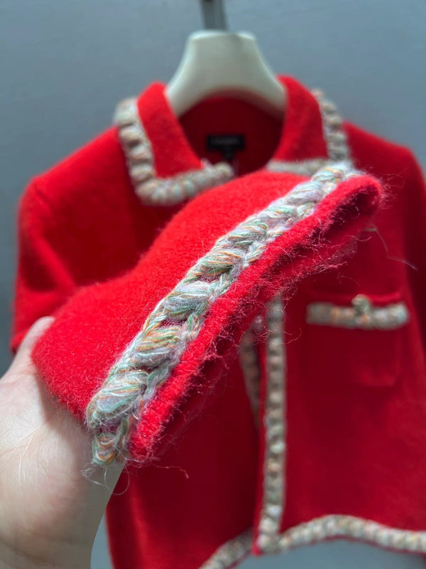 CC 26 Veste Courte Rouge Blanc Laine 340296