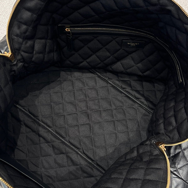 YSL Travel Bag 59 Black Quilted Calfskin Leather Gold Hardware