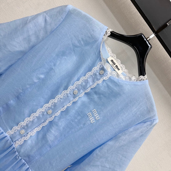Miu 2026 Lace Dress Blue Cotton 431920