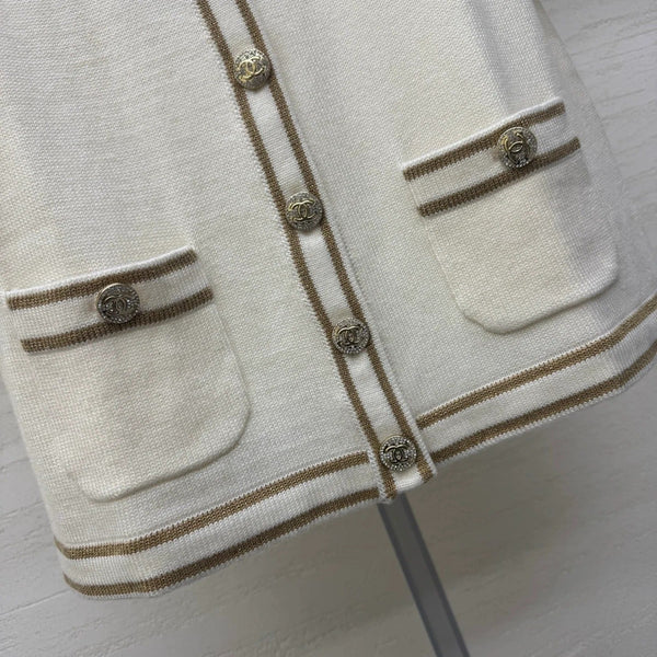 Chanel 2026 Cardigan Col Rond Laine Cachemire Crème 356956