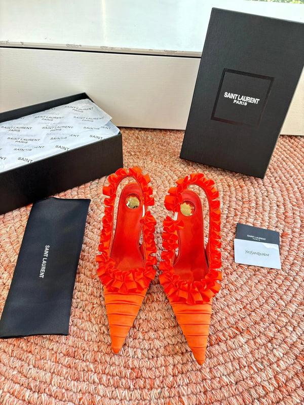 YSL 26ss Slingback Soie et Cuir Orange 648837