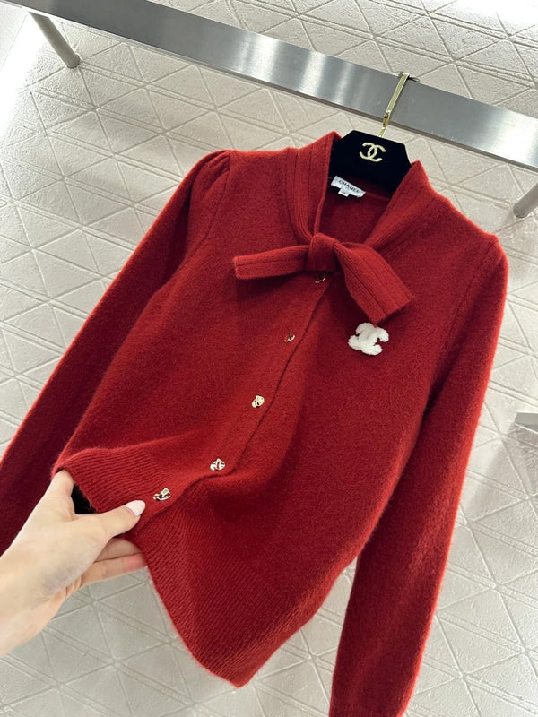 CC 26 Cardigan en maille à nœud rouge Laine 329957