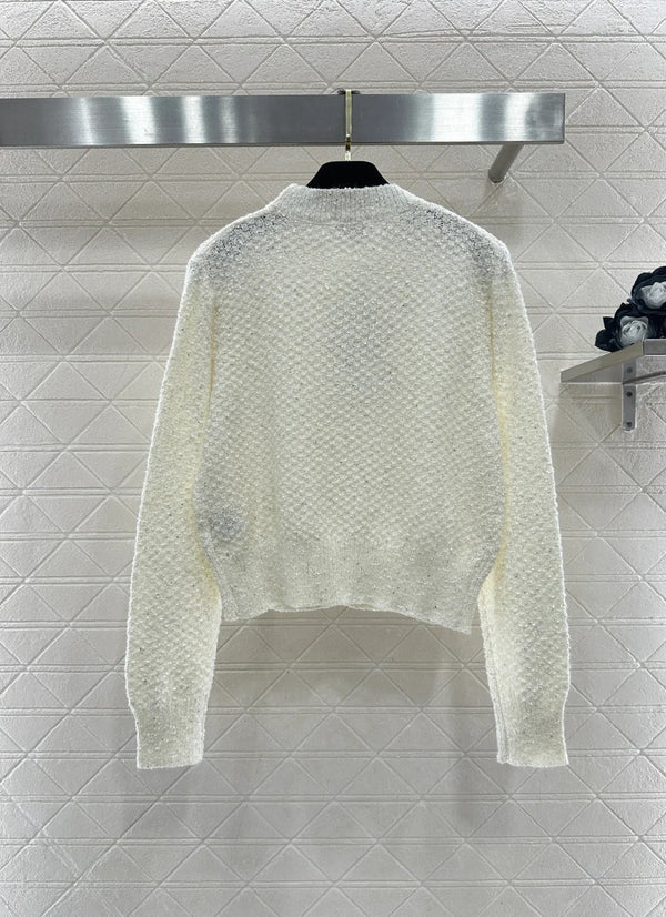 Pull ras du cou orné de sequins CC 26 crème rouge laine 331243