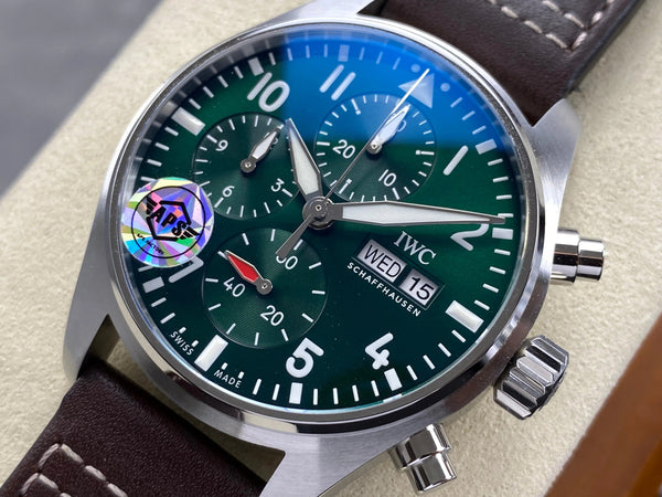 IWC Schaffhausen Pilot's 41mm Green Dial Brown Leather Strap