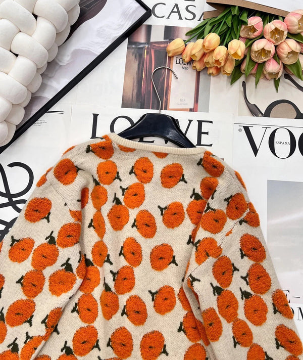 Gilet à motif floral CC 26 Laine Cachemire Orange Beige 785282