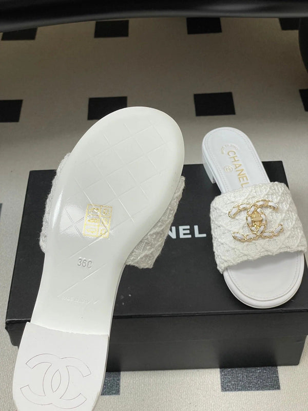 CC 26s Ballerines Plates Tissu Blanc Peau de Mouton 649491