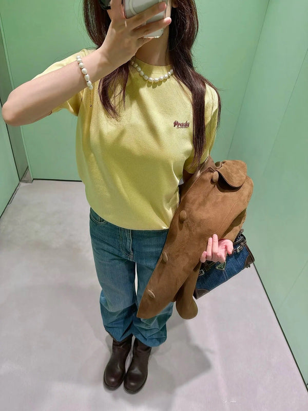 Prada 2026 Bonnie Bag 24cm Blue Brown Denim Leather