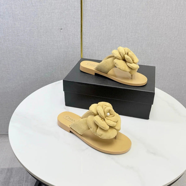 CC 2026 Flower Flat Thong Sandals Suede Cowhide 801431