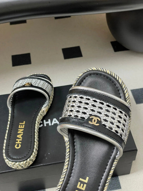 Chaussons à plateforme CC 26s en cuir de vachette noir argenté 649460