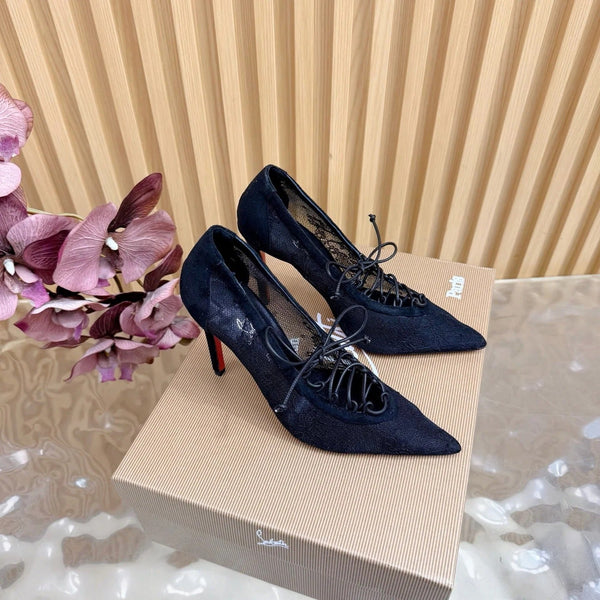 CL 2026 KM Lace 100mm Pumps Floral Lace Suede 698243