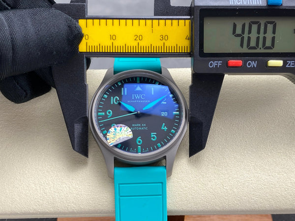 IWC Pilot 40mm Black Dial Gray Case Turquoise Rubber Strap