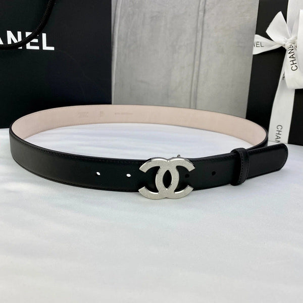 DOUBLE C BELT 30MM IN BLACK CALFSKIN METAL BUCKLE
