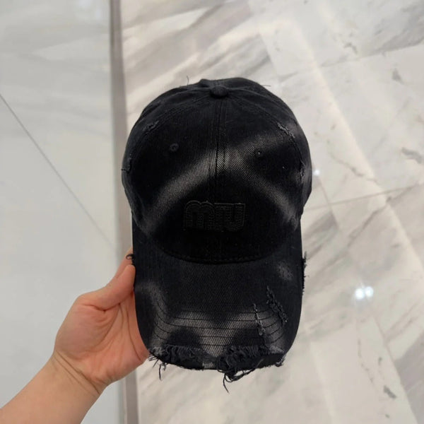 CAPPELLINO DA BASEBALL MM IN TESSUTO NERO EFFETTO ANTIQUATO STILE 4