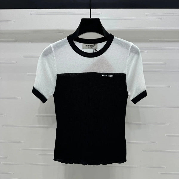 MIUMIU TOP IN MAGLIA TRASPARENTE A MANICHE CORTE E SCOLLO GIROCOLLO 274813